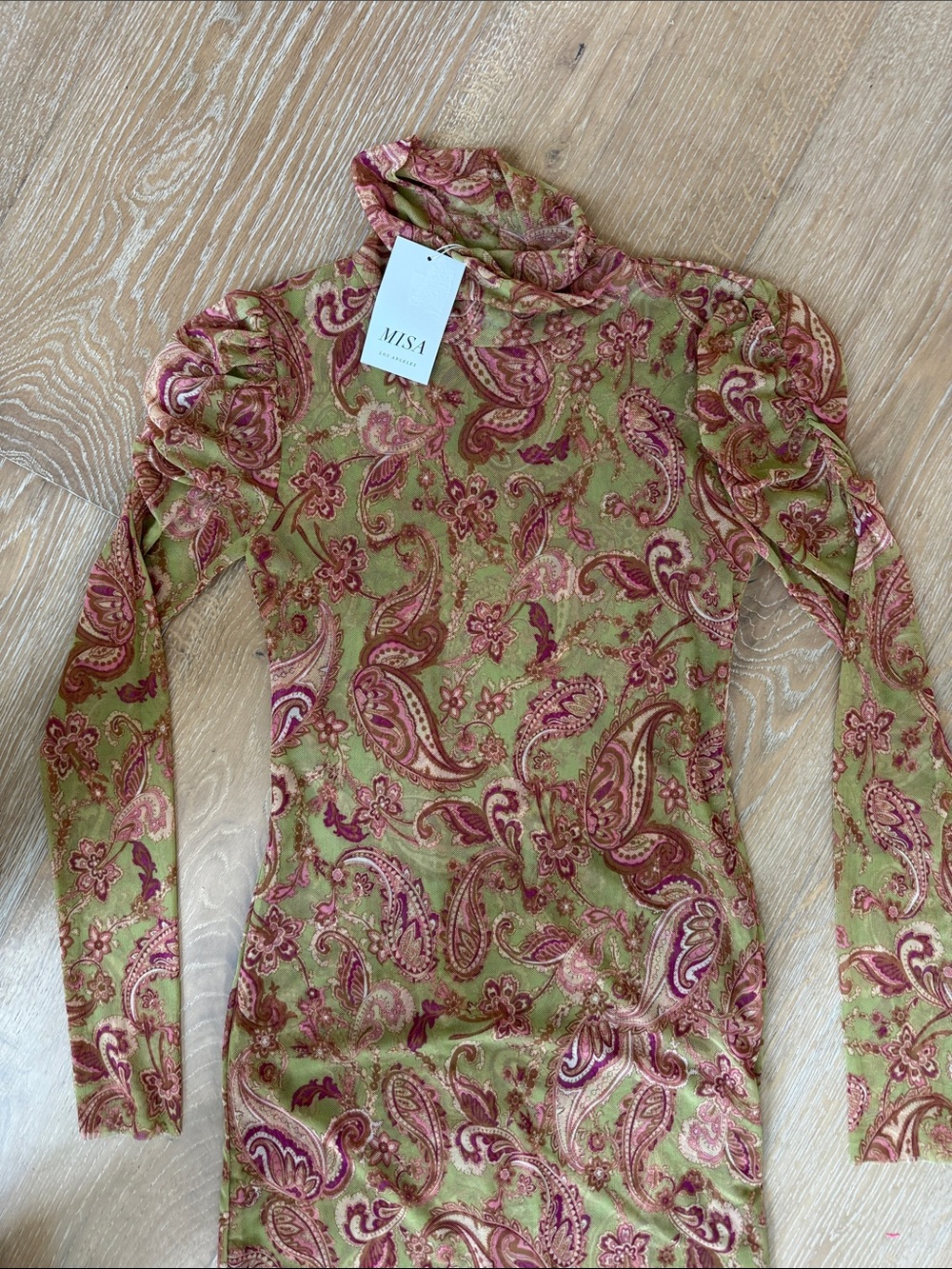 Misa Los Angeles Green & Pink Paisley Dress Size XS